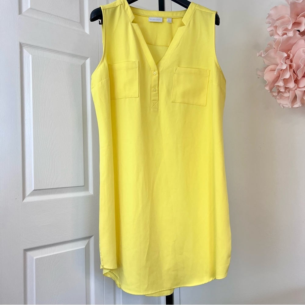 New York and Company Yellow Stretch Shirt Dress - Relaxed Fit - Size Large - Picture 2 of 11